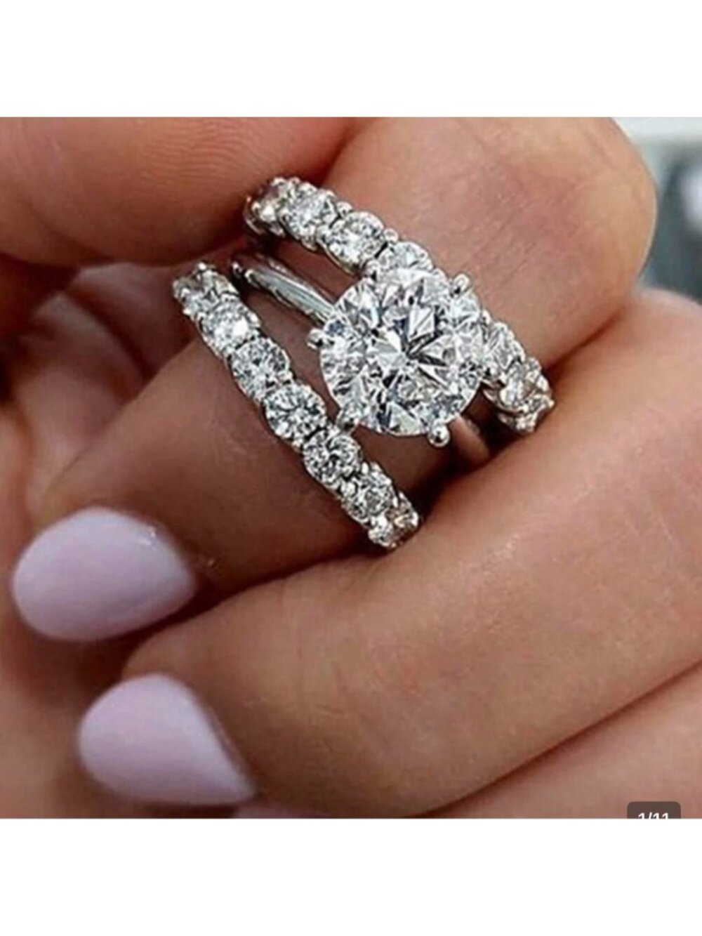 New silver plated cz engagement style ring set